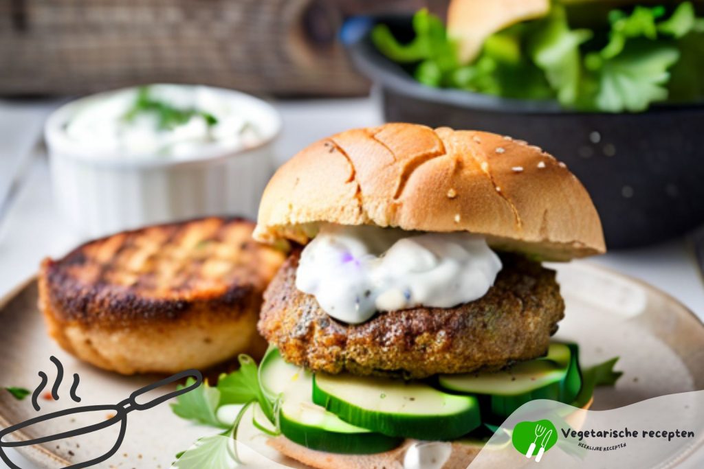 Linzenburgers met tzatziki en komkommer