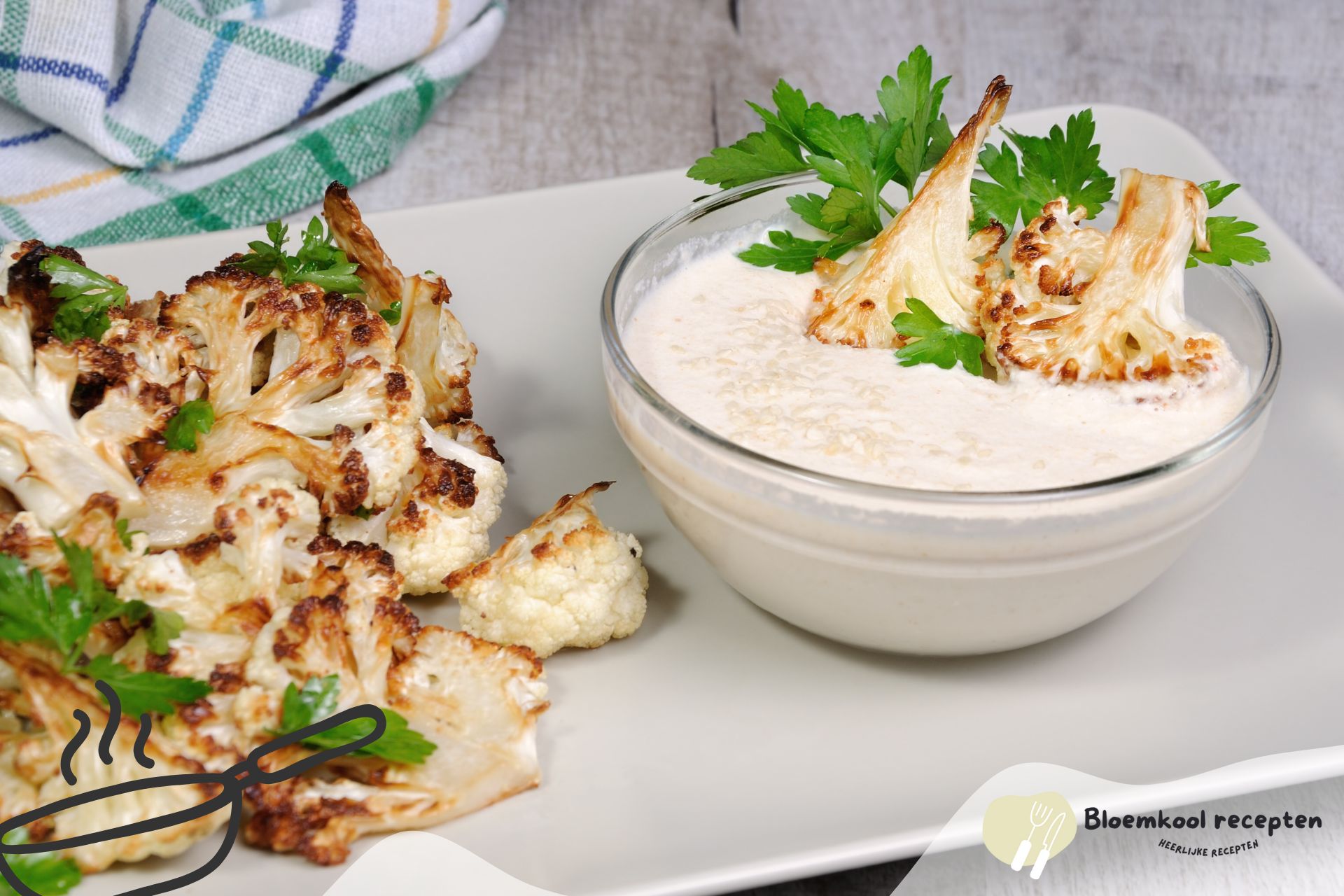 Geroosterde bloemkool met tandoori kruiden en yoghurtsaus